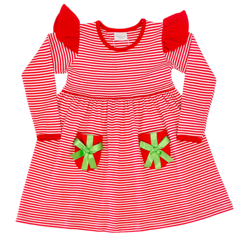 Squiggles Squiggles Red Stripe Present Pocket Dress