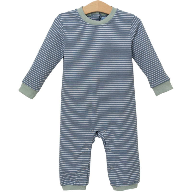 Trotter Street Kids Trotter Street Kids Miller Romper - Blue Stripe/Sage