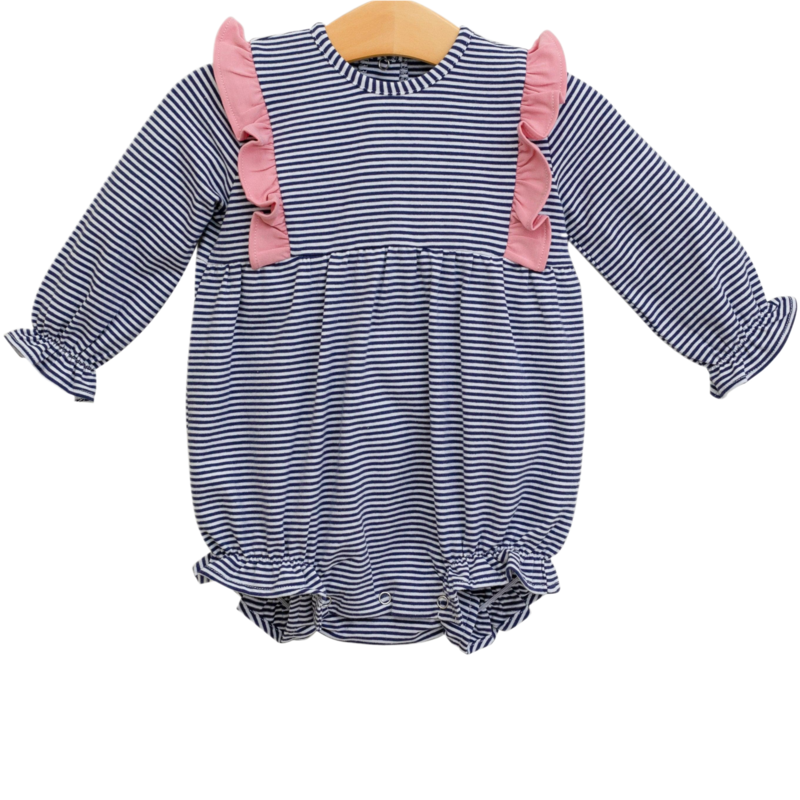 Trotter Street Kids Trotter Street Kids Olivia Bubble - Navy Stripe/Pink