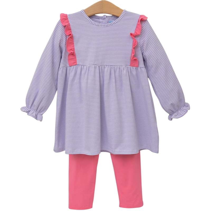 Trotter Street Kids Trotter Street Kids Olivia Pant Set - Lavender Stripe/Pink
