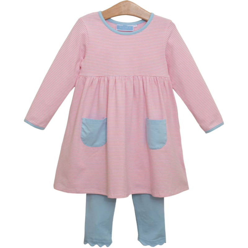 Trotter Street Kids Trotter Street Kids Annie Pant Set - Lt. Pink Stripe/Lt. Blue