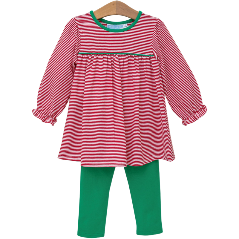 Trotter Street Kids Trotter Street Kids Ellie Pant Set - Red Stripe/Green