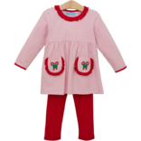 Trotter Street Kids Trotter Street Kids Candy Cane Embroidery Ruffle Pant Set