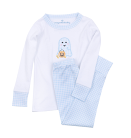 Magnolia Baby Magnolia Baby Boo Crew! Light Blue Applique Long Pajamas