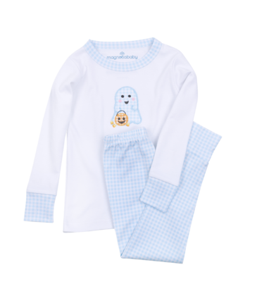 Magnolia Baby Magnolia Baby Boo Crew! Light Blue Applique Long Pajamas