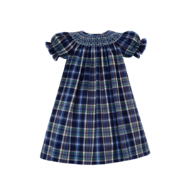 Anavini Anavini Blue & Brown Plaid Lucia Bishop Dress
