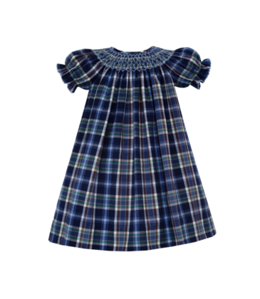 Anavini Anavini Blue & Brown Plaid Lucia Bishop Dress