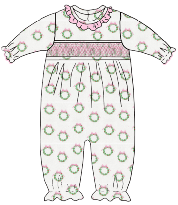 Petit Bebe Petit Bebe Wreath Print Long Romper
