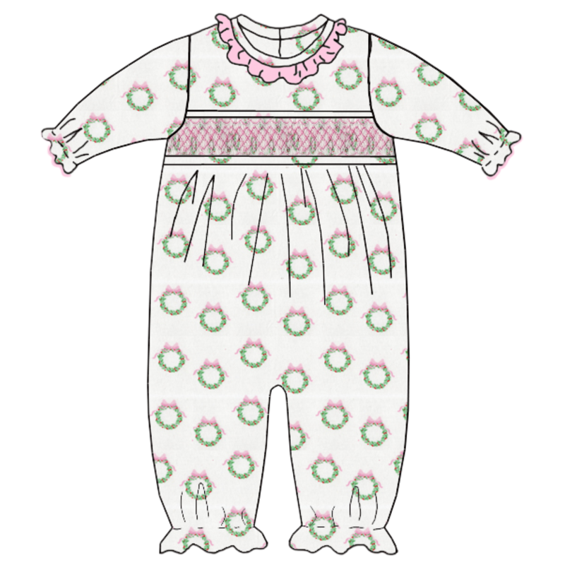 Petit Bebe Petit Bebe Wreath Print Long Romper