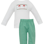 Petit Bebe Petit Bebe Santa Face Green Pant Set