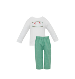 Petit Bebe Petit Bebe Santa Face Green Pant Set