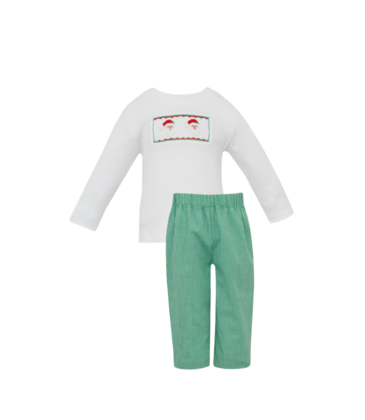 Petit Bebe Petit Bebe Santa Face Green Pant Set