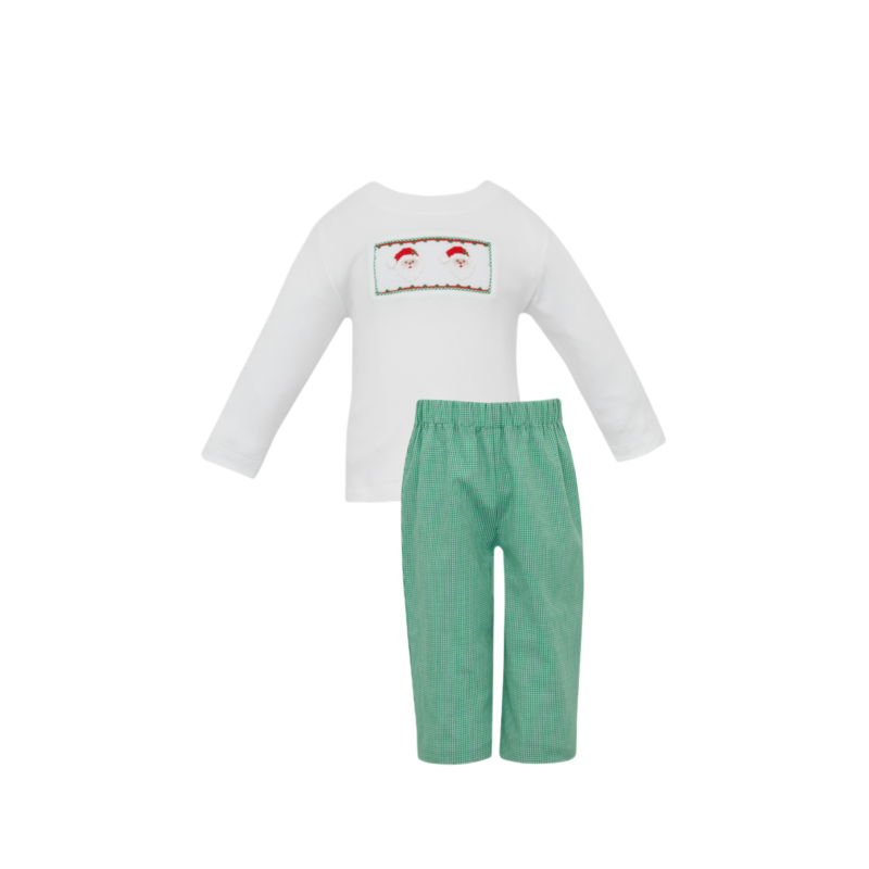 Petit Bebe Petit Bebe Santa Face Green Pant Set