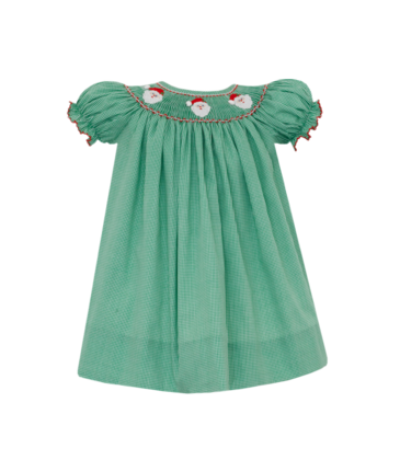 Petit Bebe Petit Bebe Santa Face Green Bishop Dress