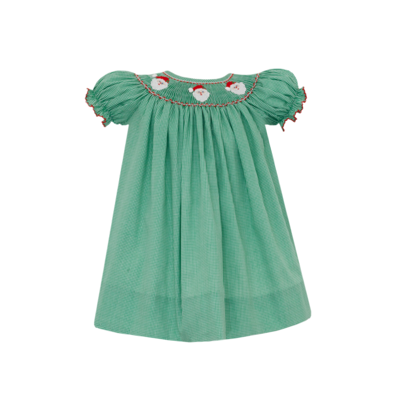 Petit Bebe Petit Bebe Santa Face Green Bishop Dress