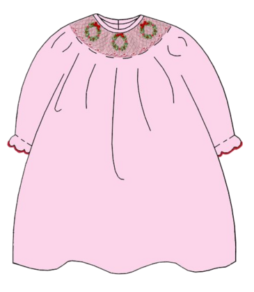 Petit Bebe Petit Bebe Christmas Wreath Bishop Dress