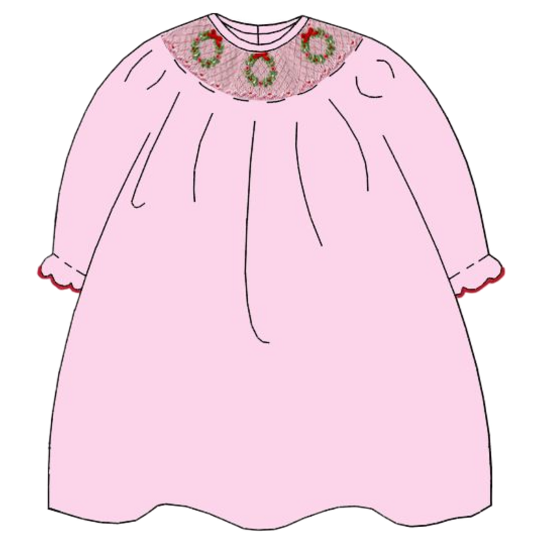 Petit Bebe Petit Bebe Christmas Wreath Bishop Dress