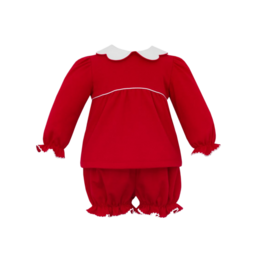 Petit Bebe Petit Bebe Red Scallop Collar Bloomer Set