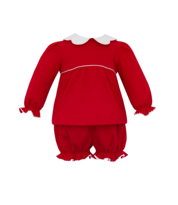 Petit Bebe Petit Bebe Red Scallop Collar Bloomer Set