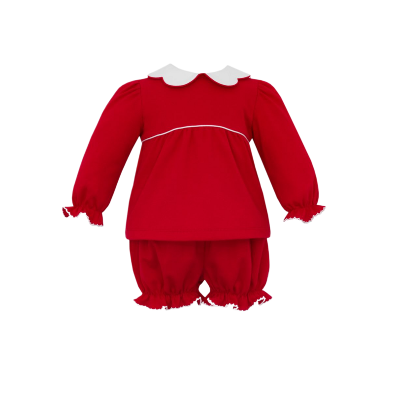 Petit Bebe Petit Bebe Red Scallop Collar Bloomer Set