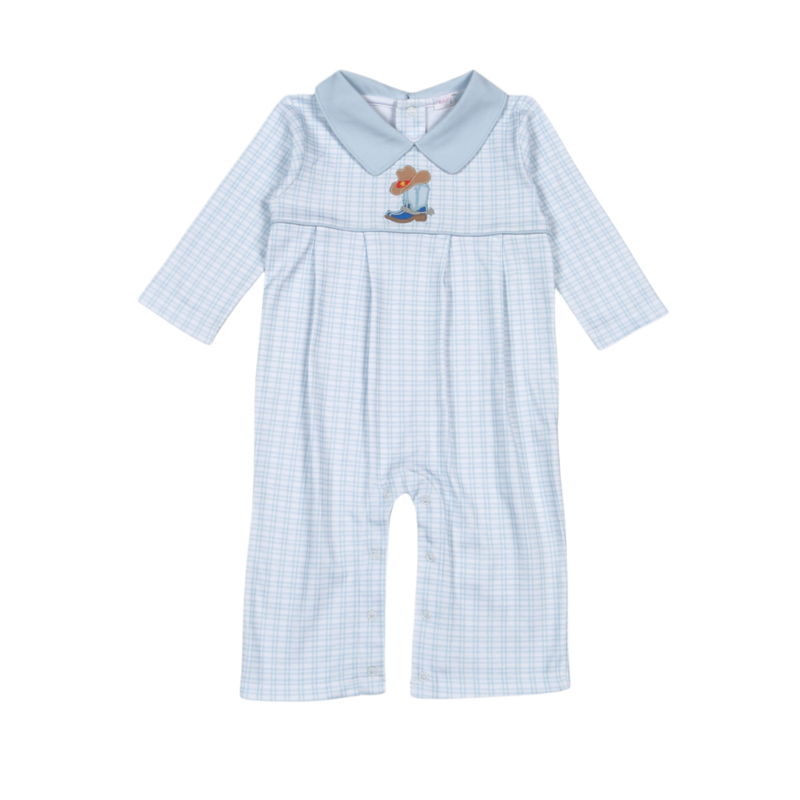 Baby Loren Rodeo Time Blue Applique Romper
