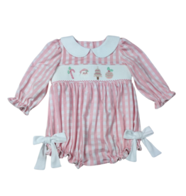 Whimsy Bay Whimsy Bay Pink Christmas Smocked Collared Bubble