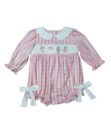 Whimsy Bay Whimsy Bay Pink Christmas Smocked Collared Bubble