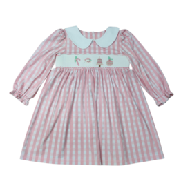 Whimsy Bay Whimsy Bay Pink Christmas Smocked Collared Dress