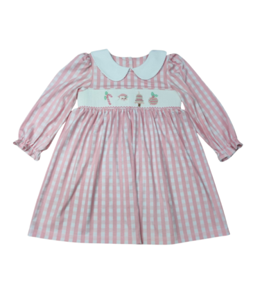 Whimsy Bay Whimsy Bay Pink Christmas Smocked Collared Dress