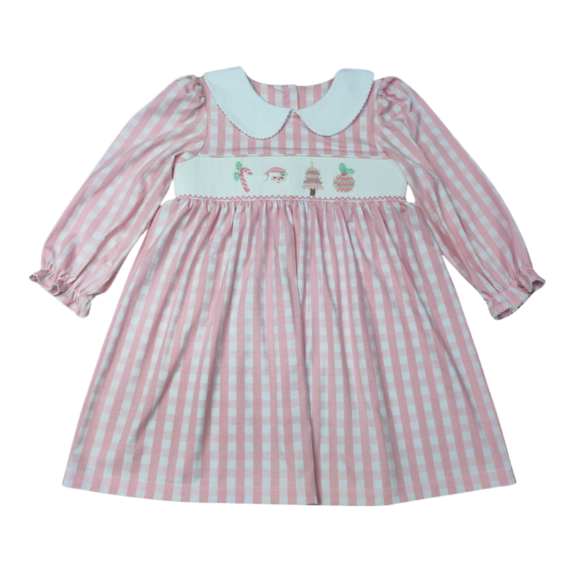 Whimsy Bay Whimsy Bay Pink Christmas Smocked Collared Dress