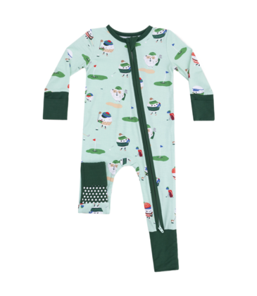 Angel Dear Angel Dear Zipper Romper - Golf Pros Green