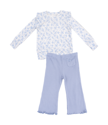 Angel Dear Angel Dear Ruffle Rib Shirt & Waffle Flare Pant - Romi Floral