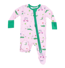 Angel Dear Angel Dear Ruffle Zipper Footie - Dog Gone Golf Pink