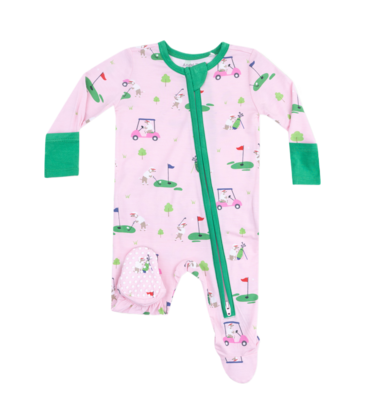 Angel Dear Angel Dear Ruffle Zipper Footie - Dog Gone Golf Pink