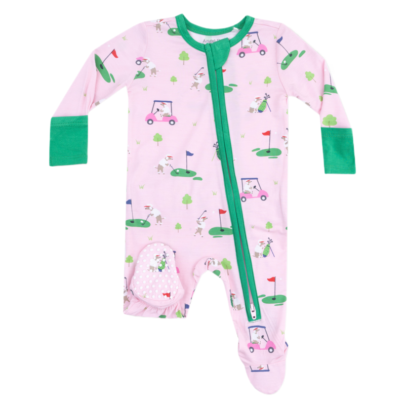 Angel Dear Angel Dear Ruffle Zipper Footie - Dog Gone Golf Pink