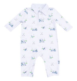 Angel Dear Angel Dear Polo Romper - Baby Golf Carts Blue