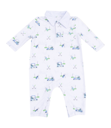 Angel Dear Angel Dear Polo Romper - Baby Golf Carts Blue