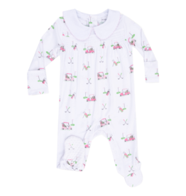 Angel Dear Angel Dear Smocked Peter Pan Romper - Baby Golf Carts Pink