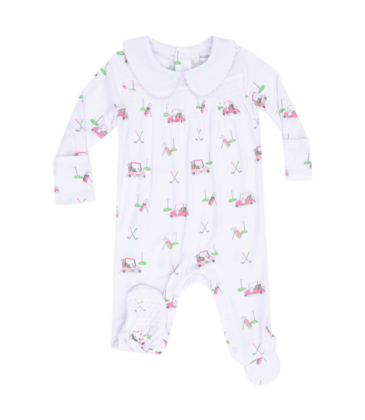 Angel Dear Angel Dear Smocked Peter Pan Romper - Baby Golf Carts Pink