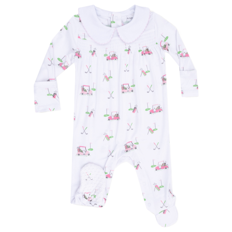 Angel Dear Angel Dear Smocked Peter Pan Romper - Baby Golf Carts Pink