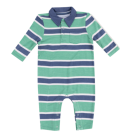 Angel Dear Angel Dear Polo Romper - Rugby Stripe Green/Navy