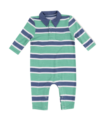 Angel Dear Angel Dear Polo Romper - Rugby Stripe Green/Navy