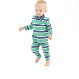 Angel Dear Angel Dear Polo Romper - Rugby Stripe Green/Navy