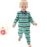 Angel Dear Angel Dear Polo Romper - Rugby Stripe Green/Navy