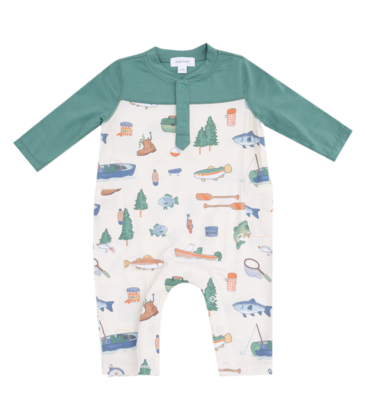 Angel Dear Angel Dear Contrast Sleeve Romper - Fishing Things