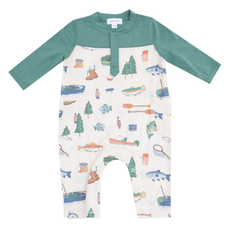 Angel Dear Angel Dear Contrast Sleeve Romper - Fishing Things