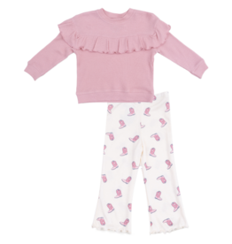 Angel Dear Angel Dear Ruffle Waffle Top & Rib Flare Pant - Petite Cowgirl Boots