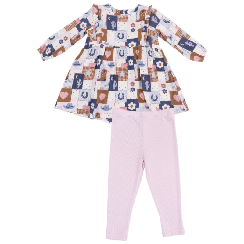 Angel Dear Angel Dear Ruffle Dress & Legging Set - Patchwork Cowgirl