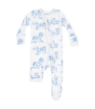 Angel Dear Angel Dear Zipper Footie - Farm Toile Blue