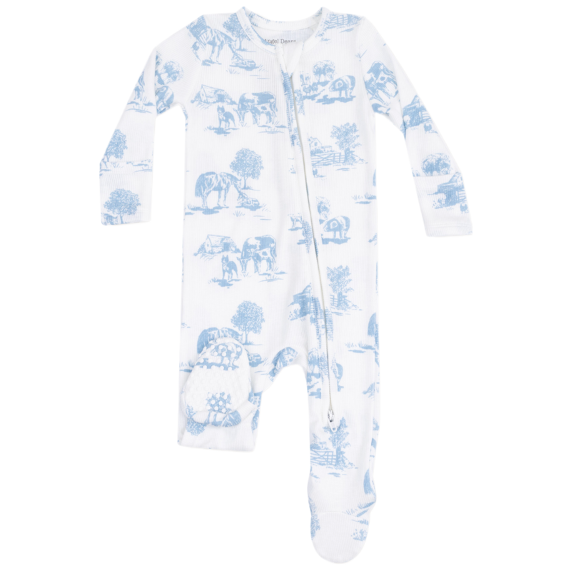 Angel Dear Angel Dear Zipper Footie - Farm Toile Blue